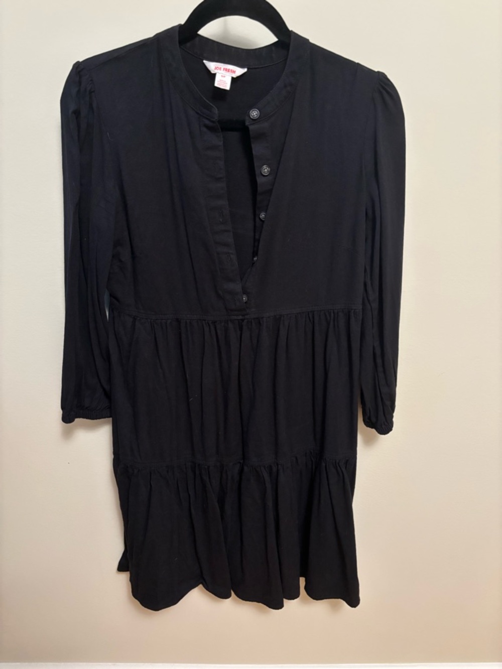 Joe Fresh Black Long Sleeve Tiered Shirt Dress